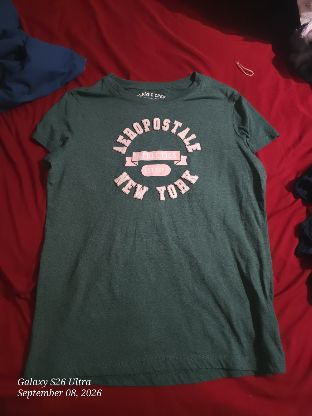 Aeropostale Green Tee with Light Pink 'New York' Logo